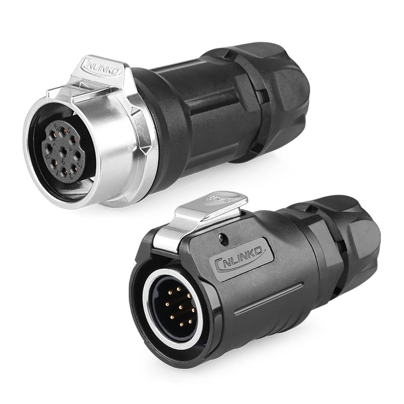 CNLINKO LP-16 9 PIN Industrial Waterproof Connector, IP68 Circular Connector, PBT Plastic Shell Quick Plug Aviation Connector M16 Male Plug and Female Plug (9 Pin） - Image 1